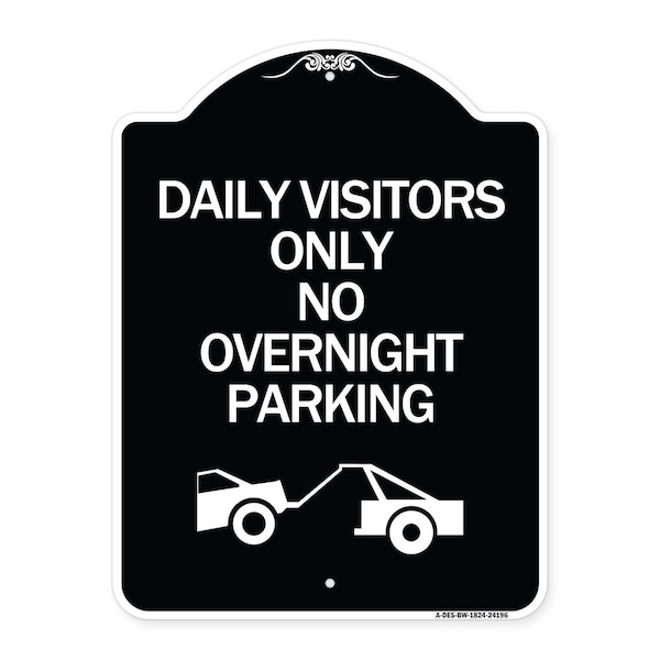 Signmission Day Visitors No Overnight Parking W/ Graphic Heavy-Gauge Aluminum Sign, 24" x 18", BW-1824-24196 A-DES-BW-1824-24196 - main